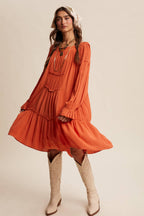 Smocked Tiered Long Sleeve Dress