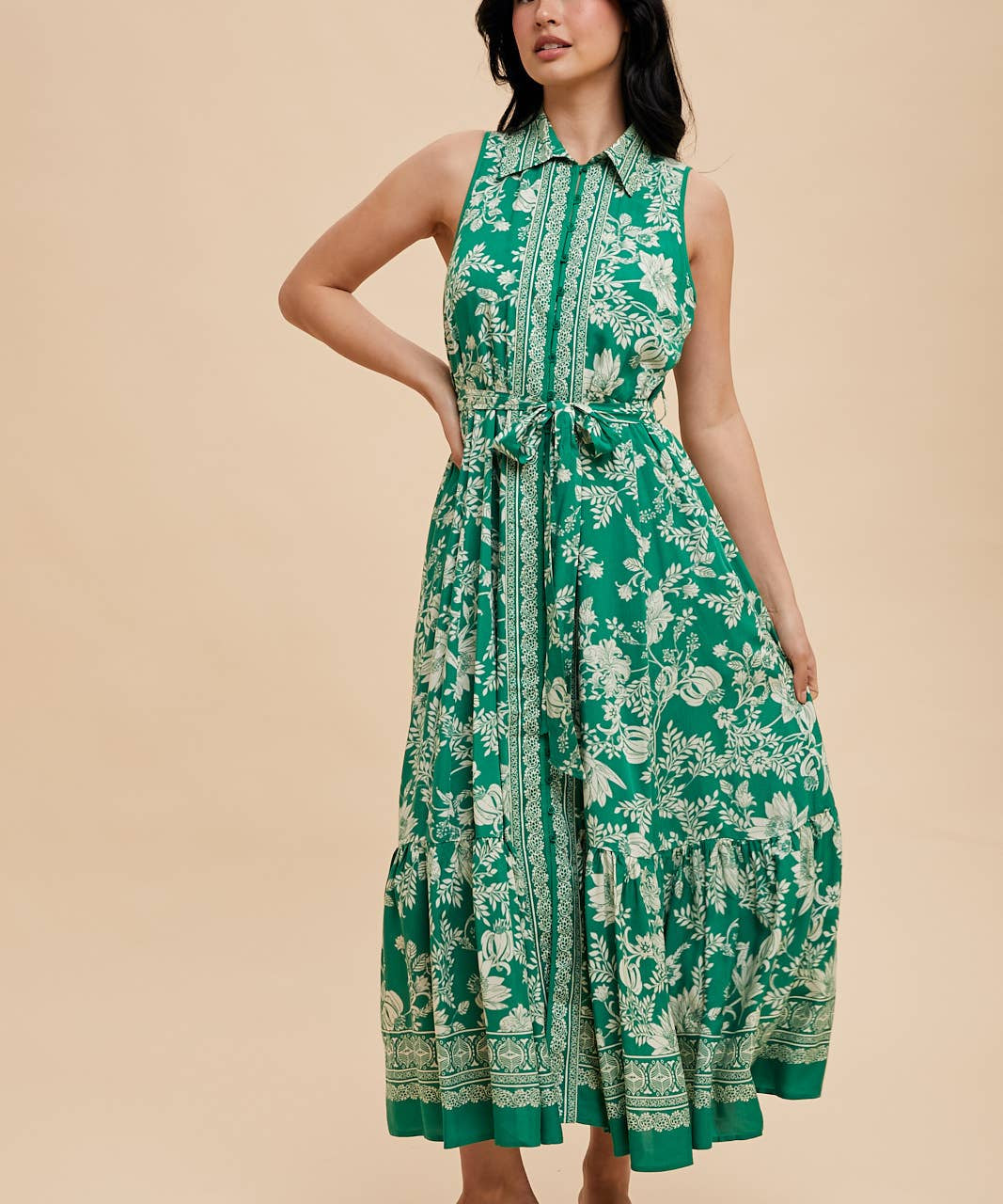 Border Print Lapel Button Down Maxi