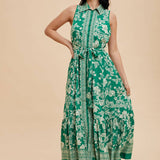 Border Print Lapel Button Down Maxi