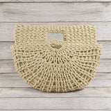 Open Weave Paper Straw Half Moon Hobo Bag