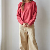 W2114 | Knit Sweater Rolled Round Neck Pullover Top