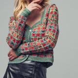 Vintage Floral Jacquard Knit Cardigan