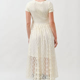 Floral Lace Smocked Bodice Maxi Dress