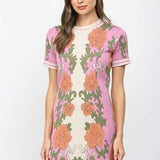FLORAL TAPESTRY PATTERN SCALLOPED EDGE SWEATER DRESS FW10534