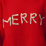 Textured "Merry" Graphic Boxy Turtleneck