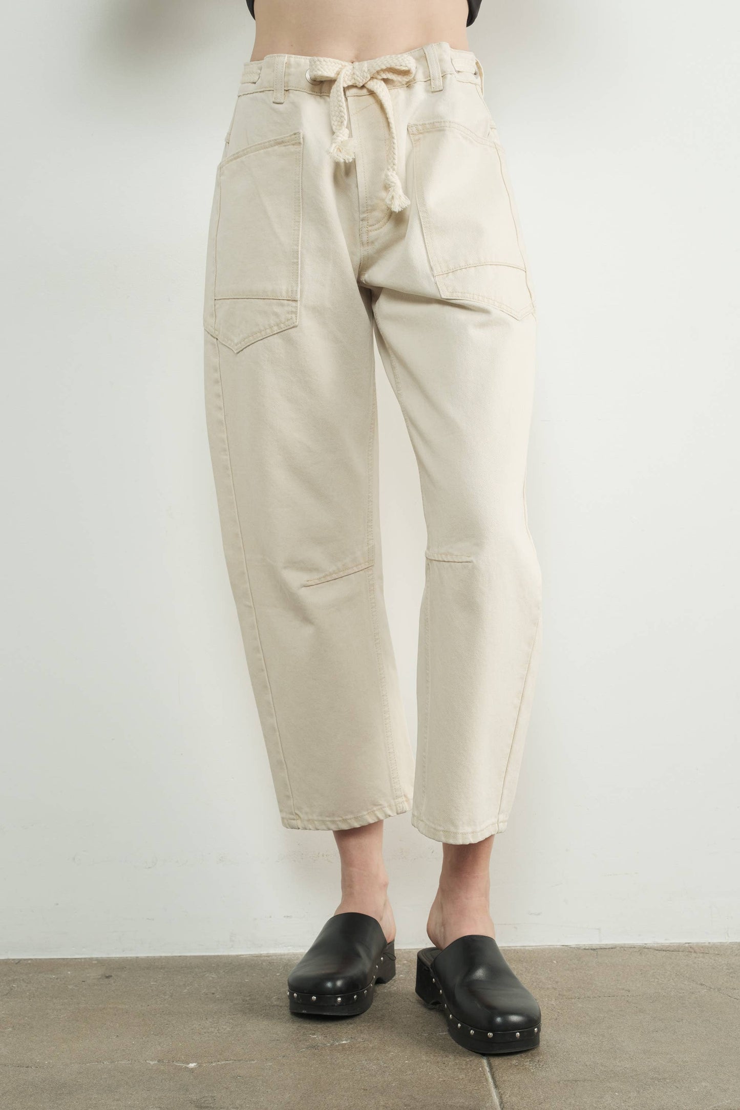 Barrel Denim Pants w/ Drawstring Waist