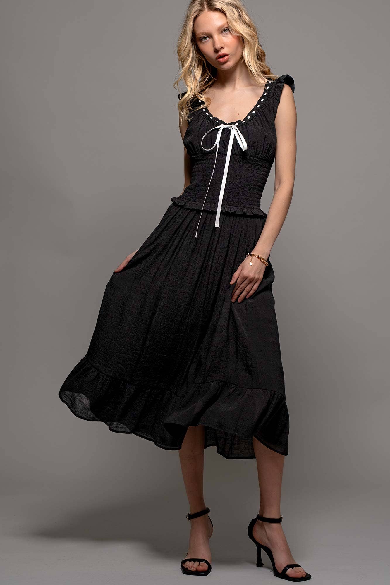 Smocked Ruffle Dotted Dress