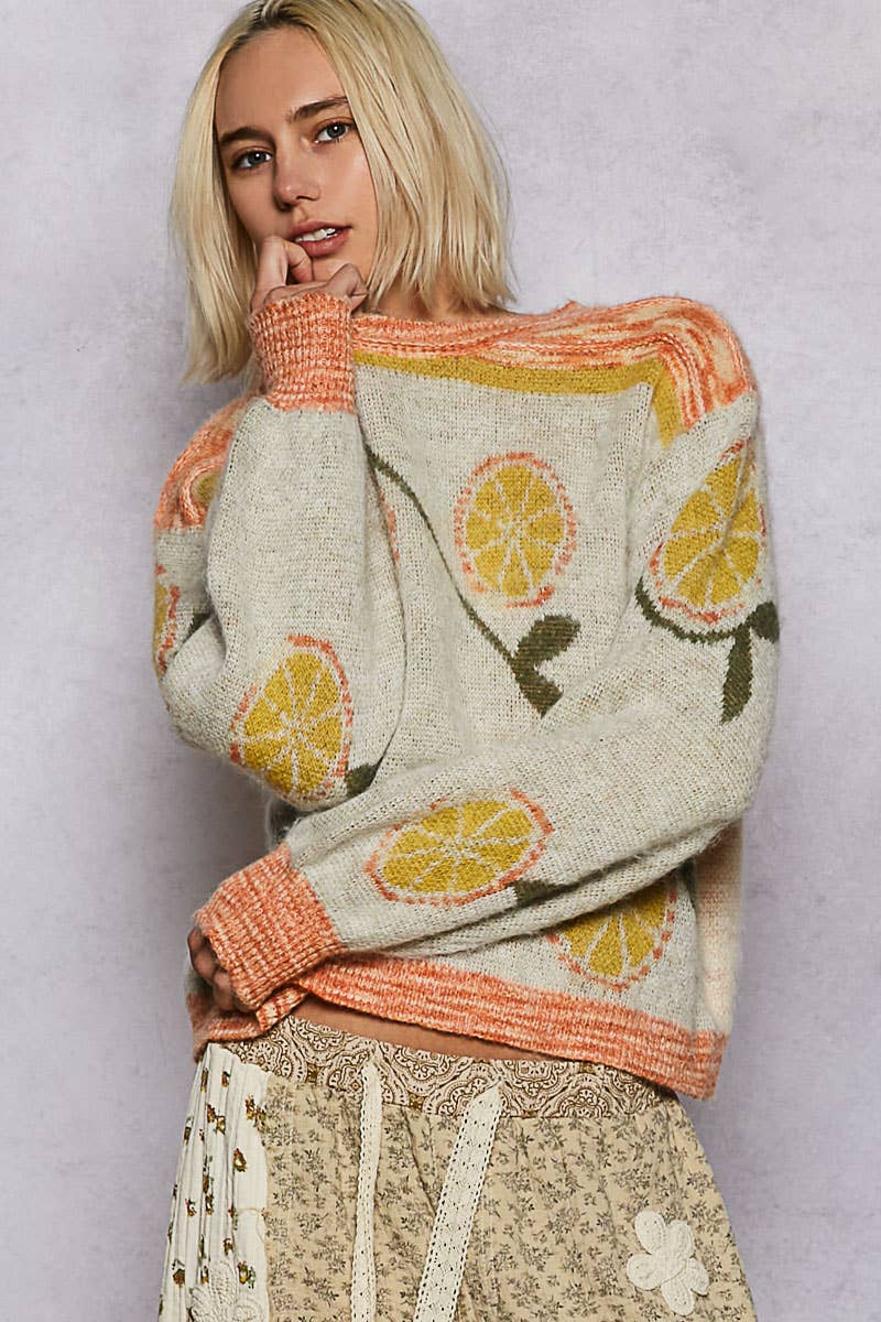 Orange Print Sweater