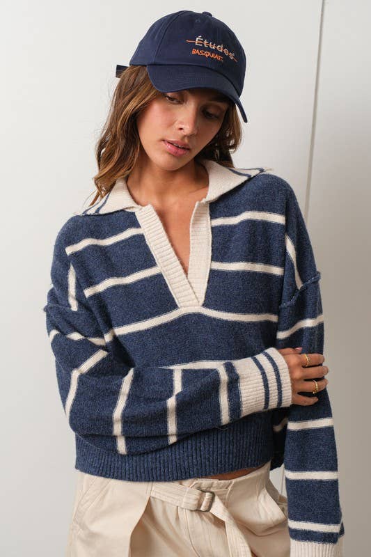 Marina Navy Blue V-Neck Pullover