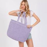 Solid Crochet Straw Tote Bag