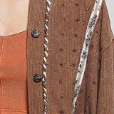 Vintage Washing Solid Laser Cut Thermal Knit Hoodies Top
