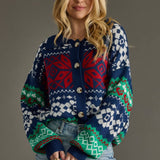 Navy & Multicolored Patterned Cardigan