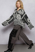 Crisscross Pattern Drawstring Sweater
