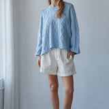 Quarter Sleeve Loose Cable Knit Sweater
