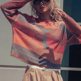 Abstract Pattern Boxy Fuzzy Knit Sweater