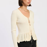 LONG SLEEVE RIBBED RUFFLE TOP