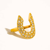 18K Gold Non-Tarnish CZ Horseshoe Ring