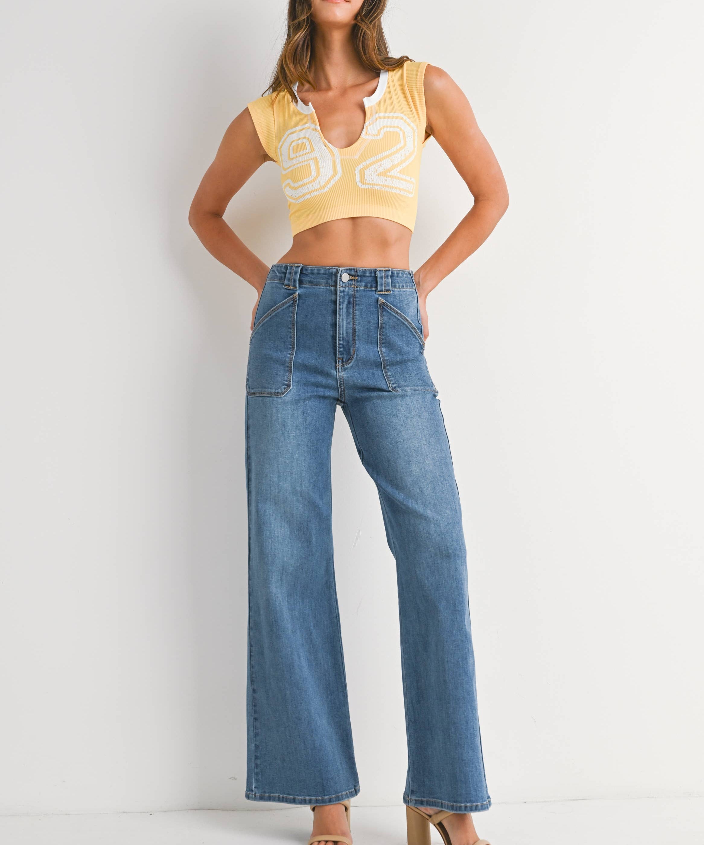 Patch Pocket Wide Leg Flare