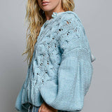 Floral Handmade Buttons Velvet Chenille Sweater Hoodie Top