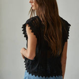 Woven Cotton Lace Buttondown Sleeveless Top