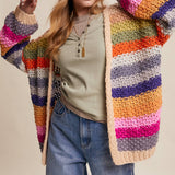 Rainbow Hand-Crochet Open Cardigan