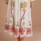 Embroidered Palm & Floral Scalloped Midi Dress