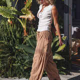 Striped Cotton Drawstring Harem Pants