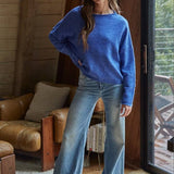 W2114 | Knit Sweater Rolled Round Neck Pullover Top