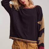 Raw Seam Star Patch Slouchy Knit Top