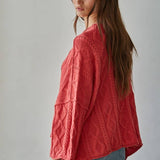 Quarter Sleeve Loose Cable Knit Sweater
