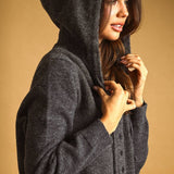 J7311ST   BUTTON FRONT SWEATER JACKET WITH HOOD