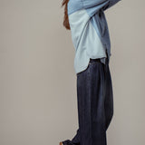 Pleated Wide-Leg Denim Pants
