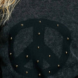 Vintage Washing Solid Peace Stud Outseam Thermal Knit Top