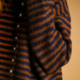J7562   STRIPED BUTTON FRONT SWEATER CARDIGAN