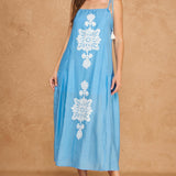 Floral Embroidered Sleeveless Tassel Tie Strap Midi Dress
