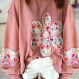 Flower Applique Patchwork Sweatshirt