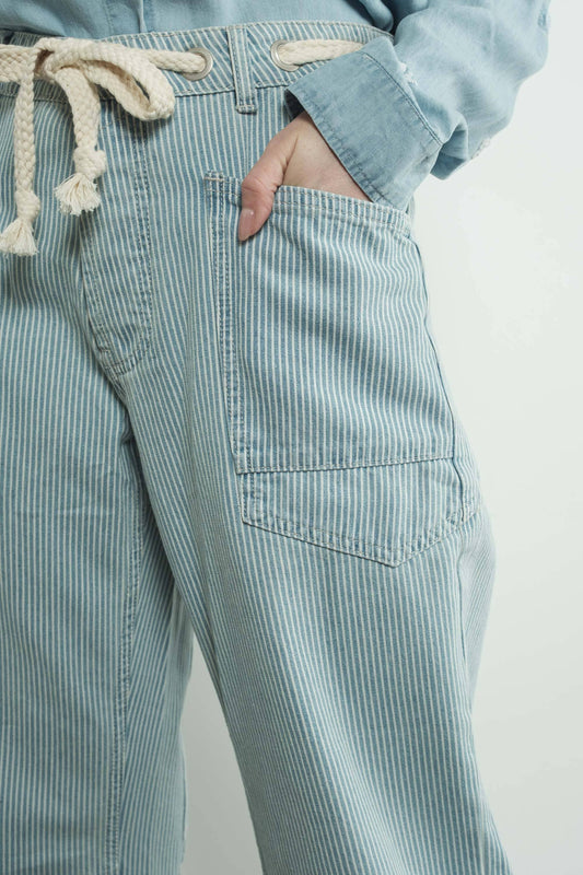 Barrel Denim Pants w/ Drawstring Waist