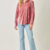 Embroidery Velvet Collared Shirt