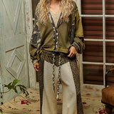 Floral Panel Knit Hoodie