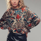 Burnout Velvet Smocked Mock Neck Blouse
