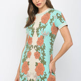 FLORAL TAPESTRY PATTERN SCALLOPED EDGE SWEATER DRESS FW10534