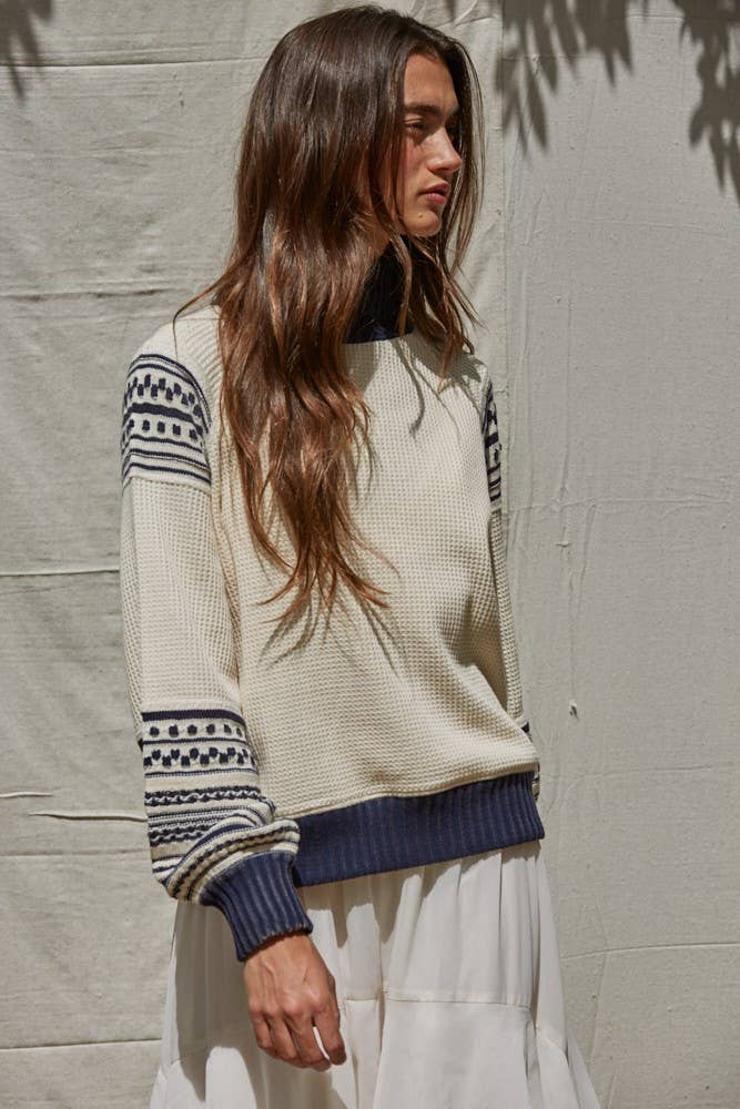 Navy & Off-White Turtleneck Pullover