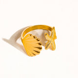 Étoilé 18K Gold Non-Tarnish Star and Shell Ring