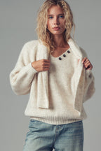 Detachable Scarf Ribbed Knit Sweater Top