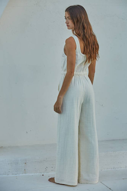 Cotton Scoop Neck Sleeveless Wide Leg Jumpsuit