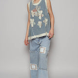 Sleeveless Denim Flower Patch Top