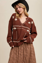 Floral Embroidered Knit Sweater