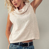 Sleeveless Cowl Neck Crochet Top