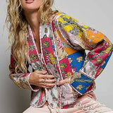 Lightweight Contrast Trim Quilted Kimono Jacket