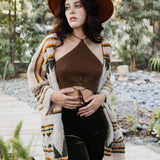 Boho Faux Fur Ruana Wrap with Cozy Pockets - Tribal Cardigan
